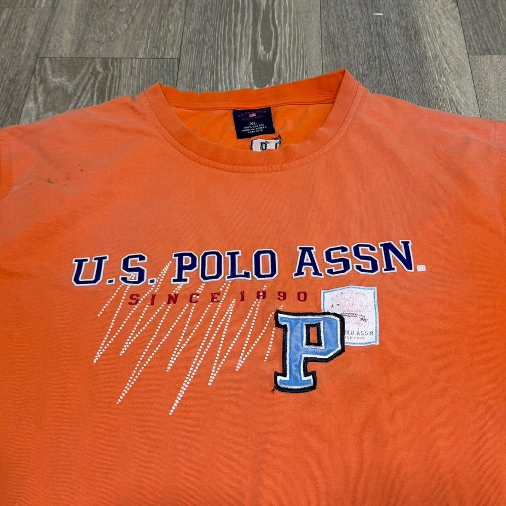 Vintage US Polo Assn. T-shirt‎ Orange Mens XL 90s Y2K 2000s Skater